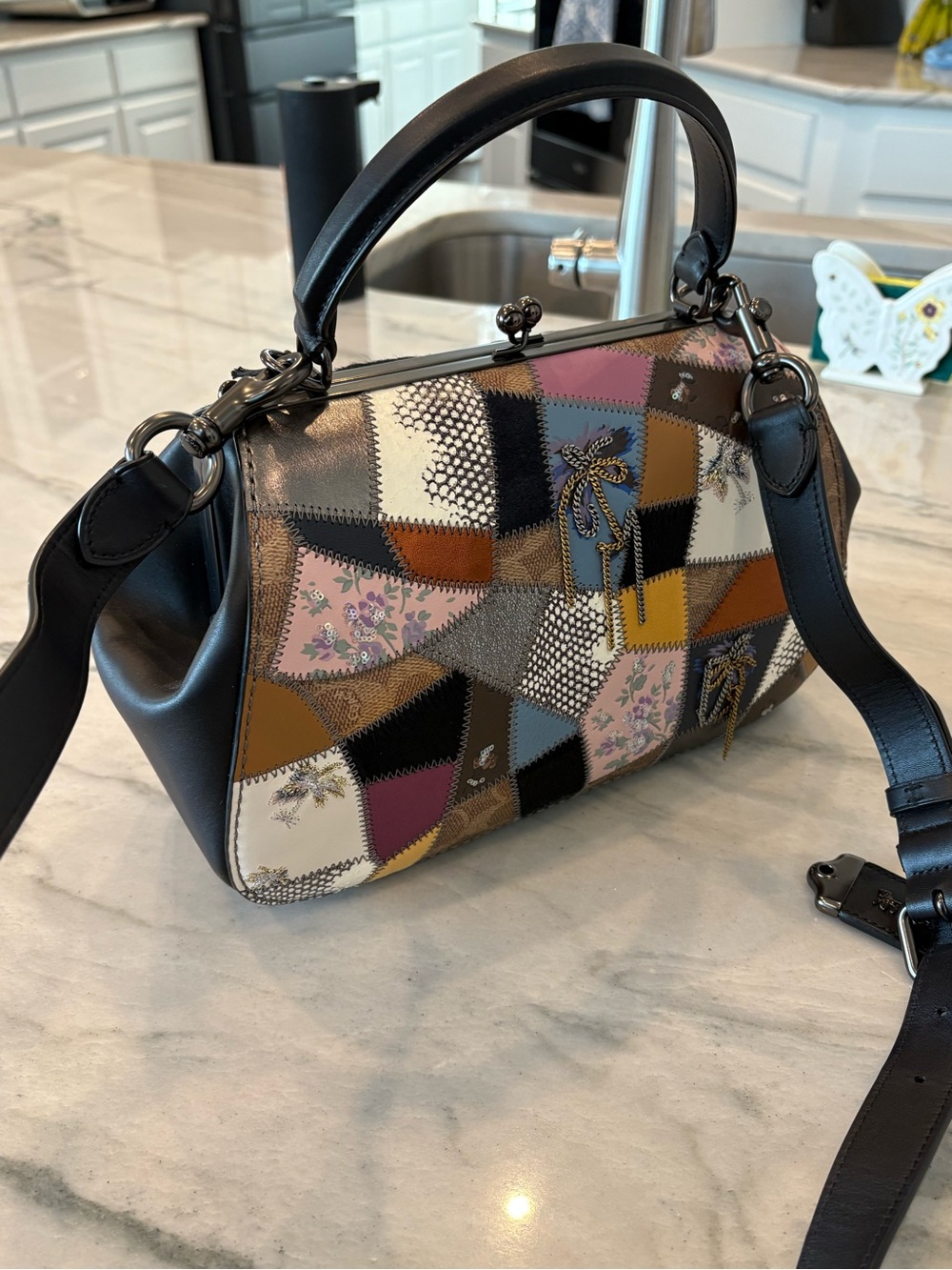 Coach Multicolor Patchwork Satchel - Brown, Black, Blue, Yellow, Pink - Picture 10 of 11